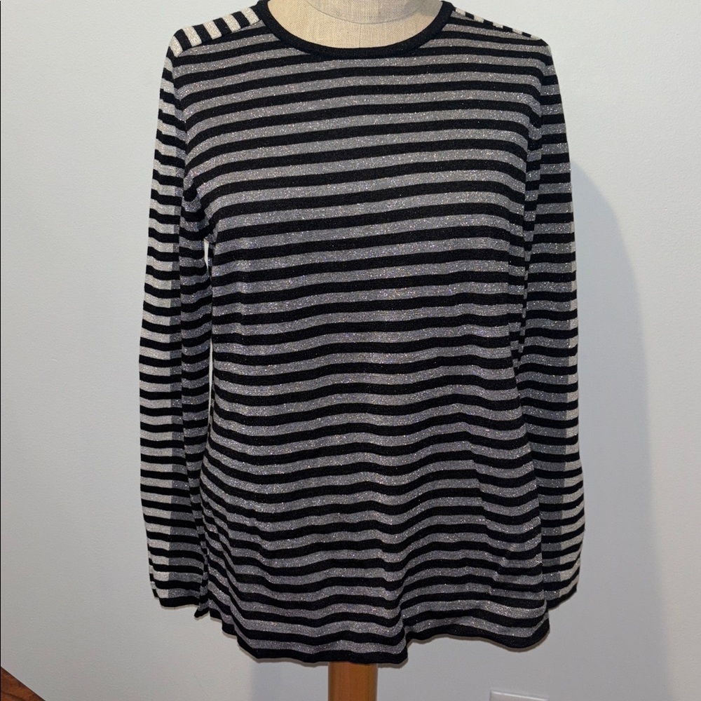 AKRIS Punto Long Sleeve shimmer metallic striped  sweater size 8